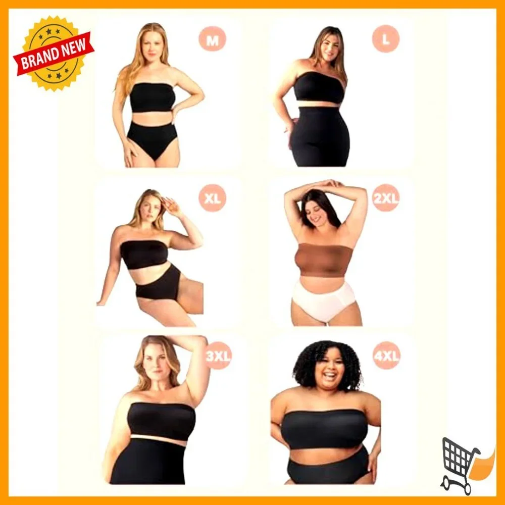 Strapless Bandeau Bra, Wire-Free Support, Plus Size, Light Padding